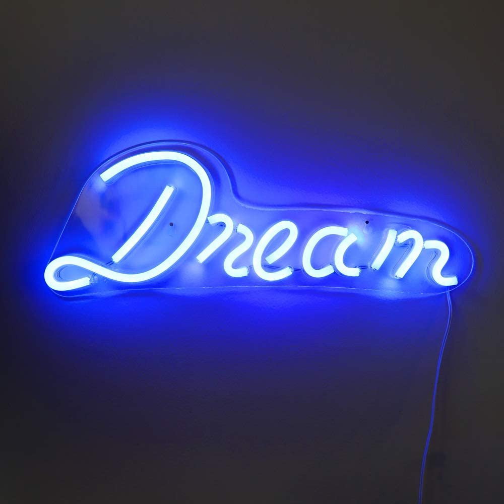 led neon blue dream wall sign