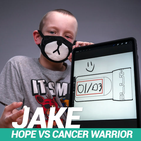 One of the three children battling cancer who signed the limited edition golden Flux - FK Irons revolutionary wireless machine - note he drew a smiley face!