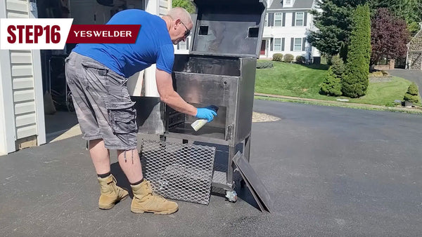 Season the smoker with oil to protect the metal and improve flavor.