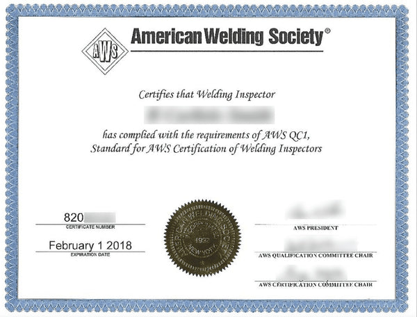 Certified Welding Inspector Certificate