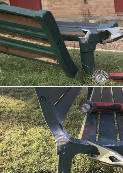 Fixed the cast aluminum bench with a stick welder.