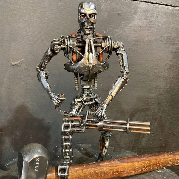 Metal art the Terminator t-800 Mig welded Scrap metal parts, bolts, nuts 30сm tall