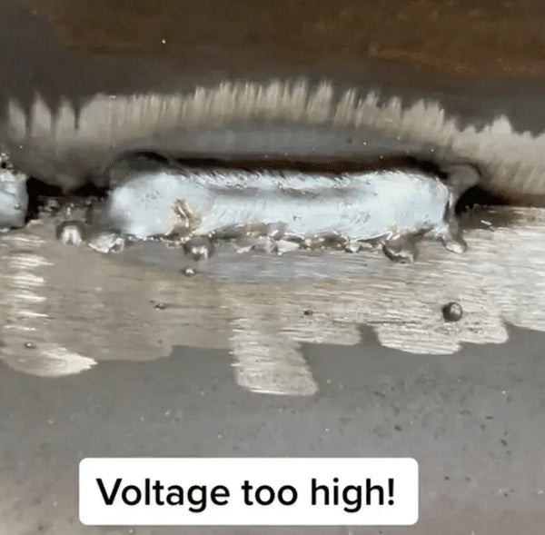 example of MIG welding with too high voltage