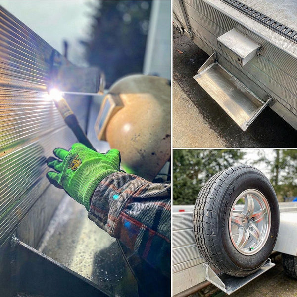 mig welding spare tire mount on aluminum trailer with solid wires