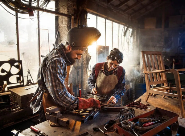 welder and apprentice in the workshop.