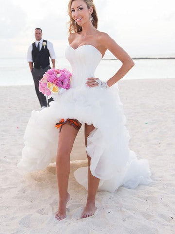 A-Line Sweetheart Asymmetrical Organza High Low Beach Wedding Dresses