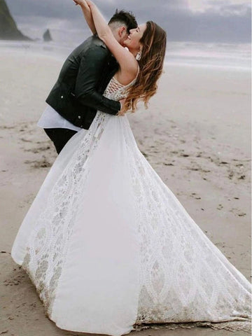 New Arrival Bohemian Spaghetti Straps Beach Wedding Dresses