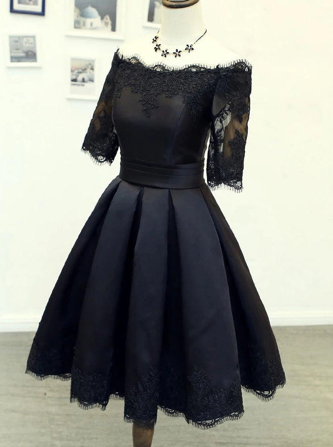 Black Short Homecoming Dresses Half Sleeve Off Shoulder Party Dress OM ...