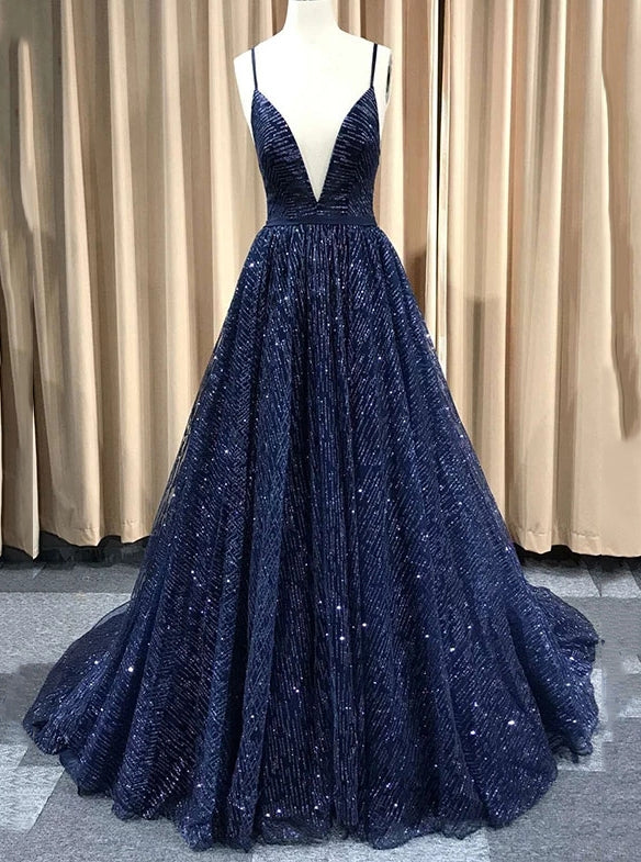 blue long sparkly dress