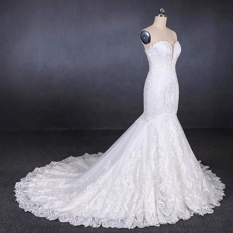 Sweetheart Neckline Mermaid Lace Wedding Dresses With Applique Ow576