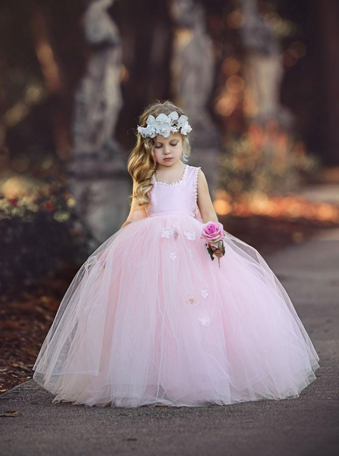 Buy Princess Light Pink Ball Gown Tulle Flower Girl Dresses Of124