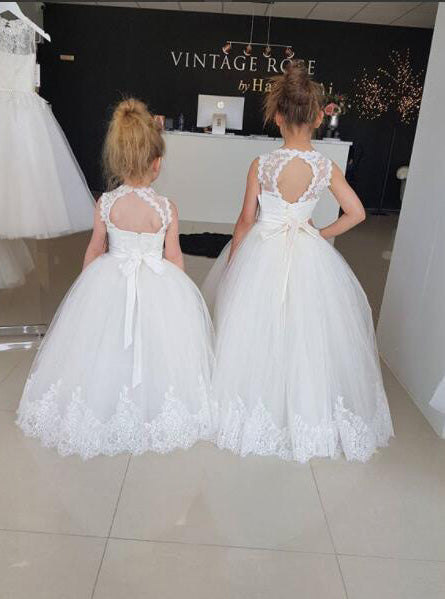 Princess Ivory Scoop Neckline Open Back Flower Girl Dresses With Lace ...