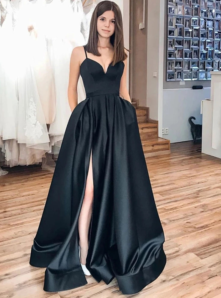 satin bridesmaid dresses black