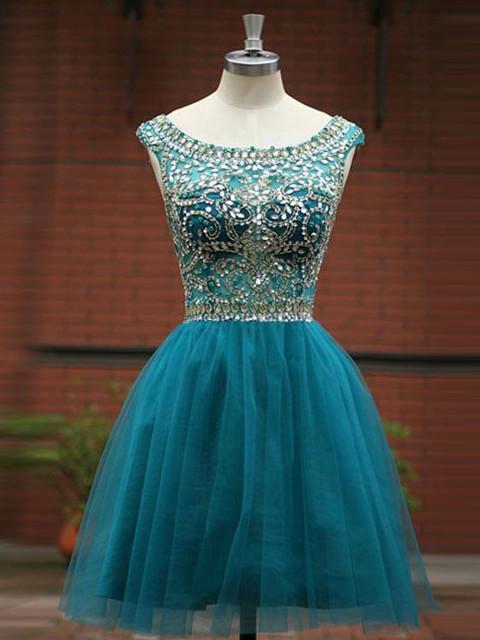 Chic V-Back Tulle Beading Homecoming Dresses With Rhinestones, OM102 ...