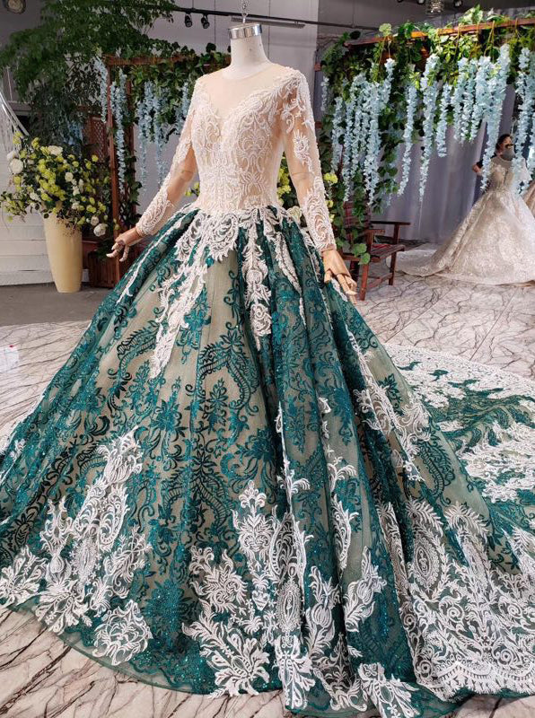 Long Sleeve Appliques Beading Quinceanera Dresses Ball Gown Vintage We ...