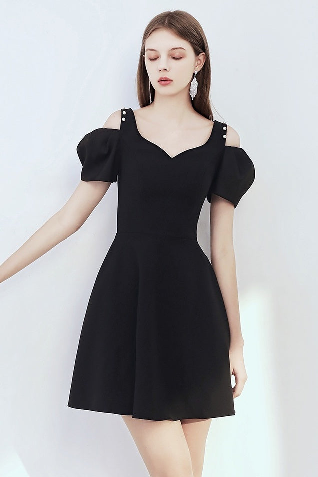 Simple Style Black Short Prom Dresses Vintage Cute Homecoming Dress OM