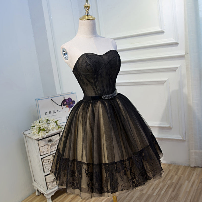 Black Lace Tulle Simple Homecoming Dresses Pretty Short Party Dresses ...