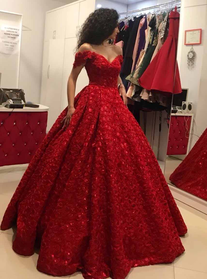 Buy Elegant Ball Gown Off the Shoulder Red Prom Quinceanera Dress OP726 ...