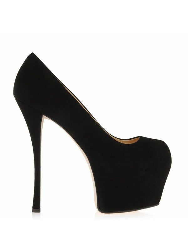 black suede stiletto heels