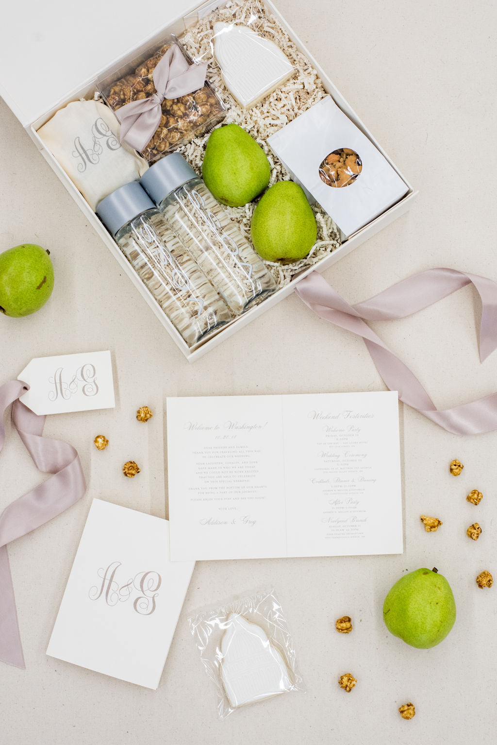 Black tie DC wedding welcome gifts with Soco Events