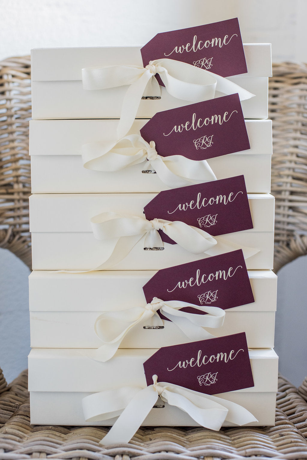 Black tie DC wedding welcome gifts at Mellon Auditorium