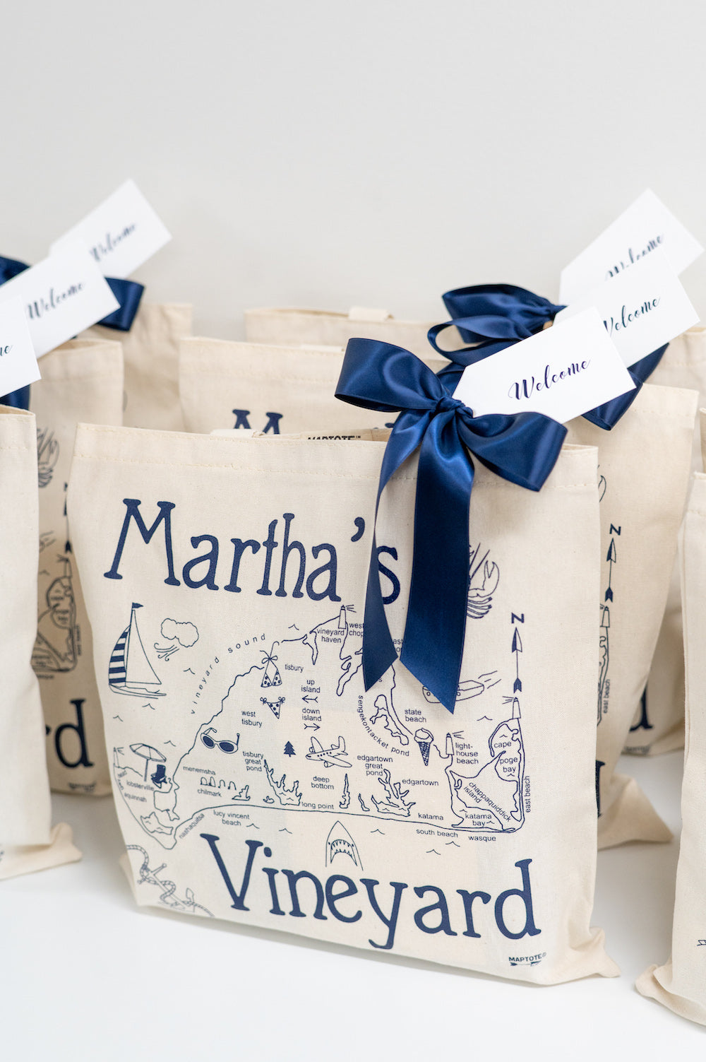 custom wedding welcome gift bags personalized Marthas Vineyard map by Marigold & Grey