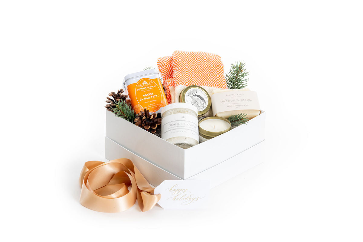 Citrus inspired holiday curated gift box perfect for a hostess gift or teacher gift