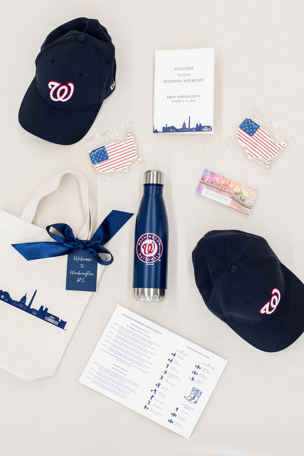 Washington Nationals wedding welcome tote bags with Howerton Wooten Events