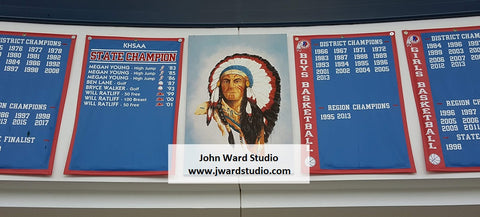 Indian Logo with Sports Banners by John Ward