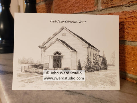 Peeled Oak Christian Church note card by John Ward