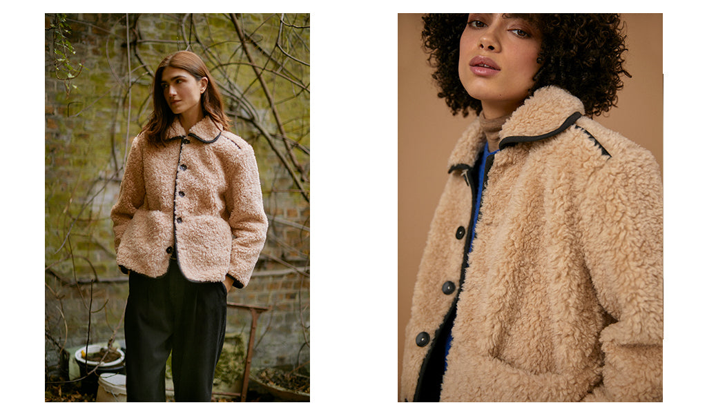 sideline women's aw23 collection greta jacket in wool shearling