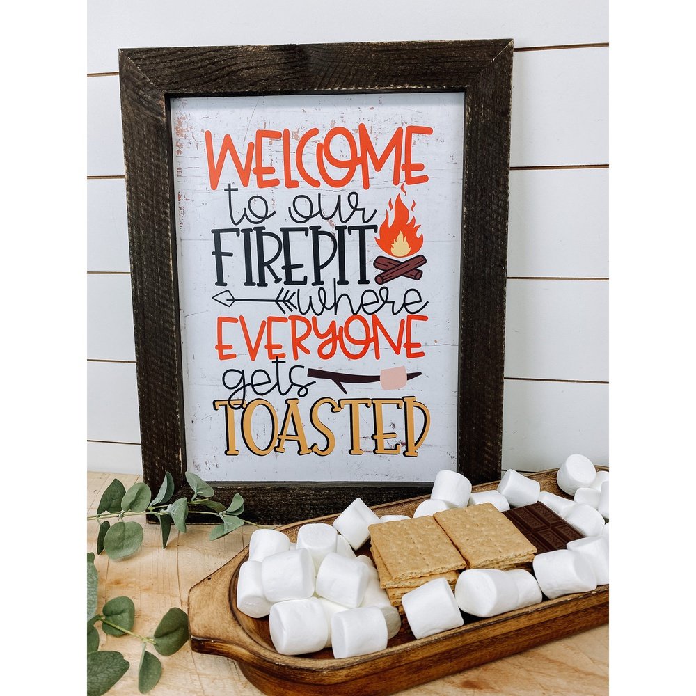 Welcome To Our Fire Pit Camping Sign , 12x16 Camping Sign