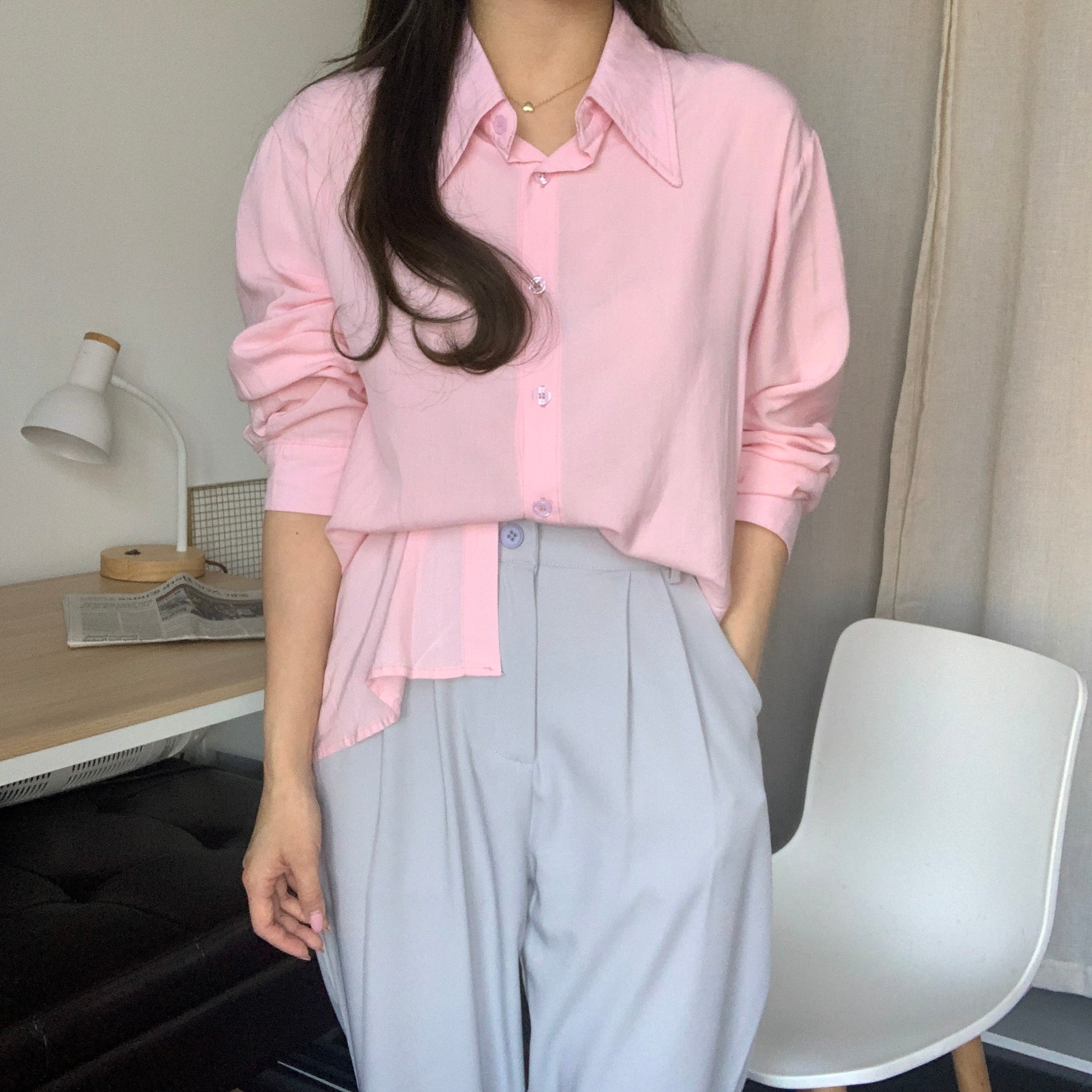 Korean Style] Cezanne Pink Blouse w/ Gray Wide Leg Trouser 2 pc Set –  Ordicle