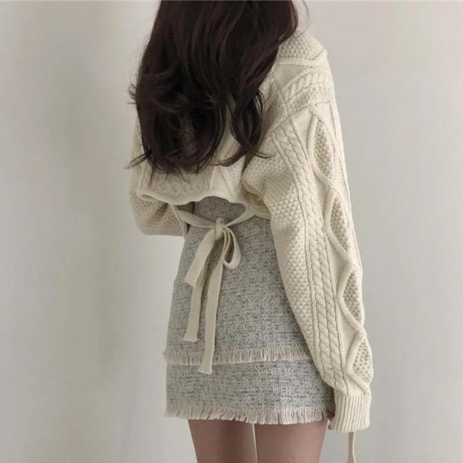 [Korean Style] Gigi Ribbon Cropped Knit Top