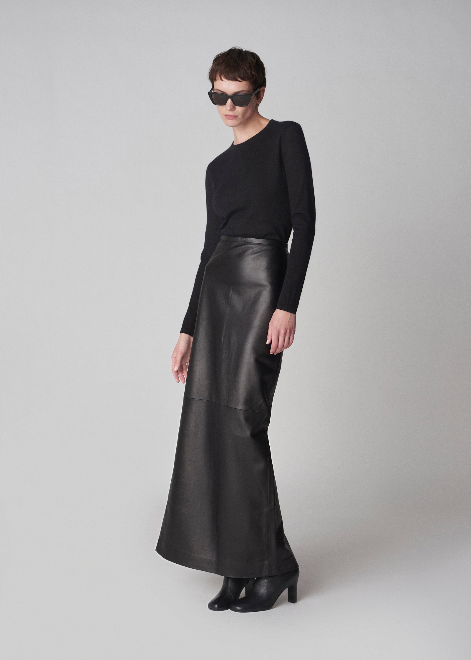 Full Length Skirt in Leather - Black | CO