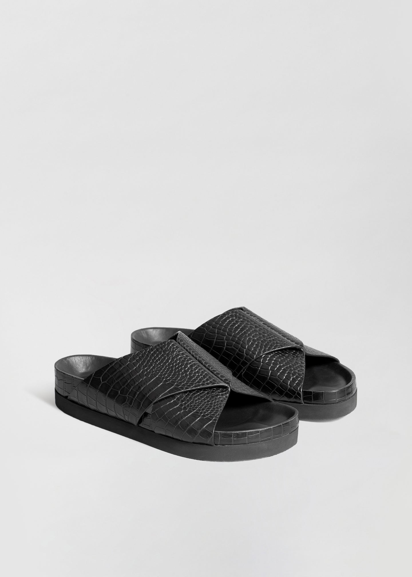 black crocodile sandals