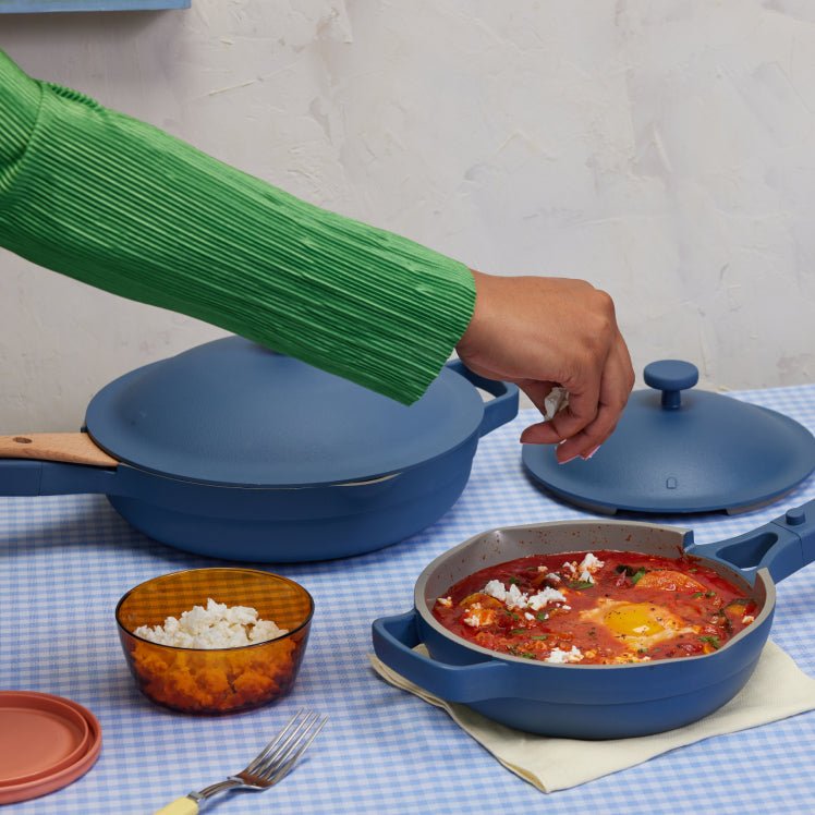 8-Piece Ultimate Cookware Set | Includes Regular and Mini Sizes of Always Pan & Perfect Pot, and Ovenware Set | Color: Blue Salt