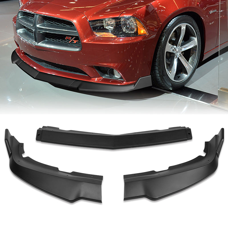 For 2011-2014 Dodge Charger Black Front Bumper Splitter Spoiler Lip STP-Style 3PCS
