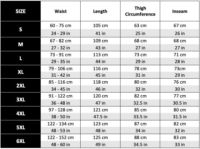Sweatpants Size Chart - RangeTrotter