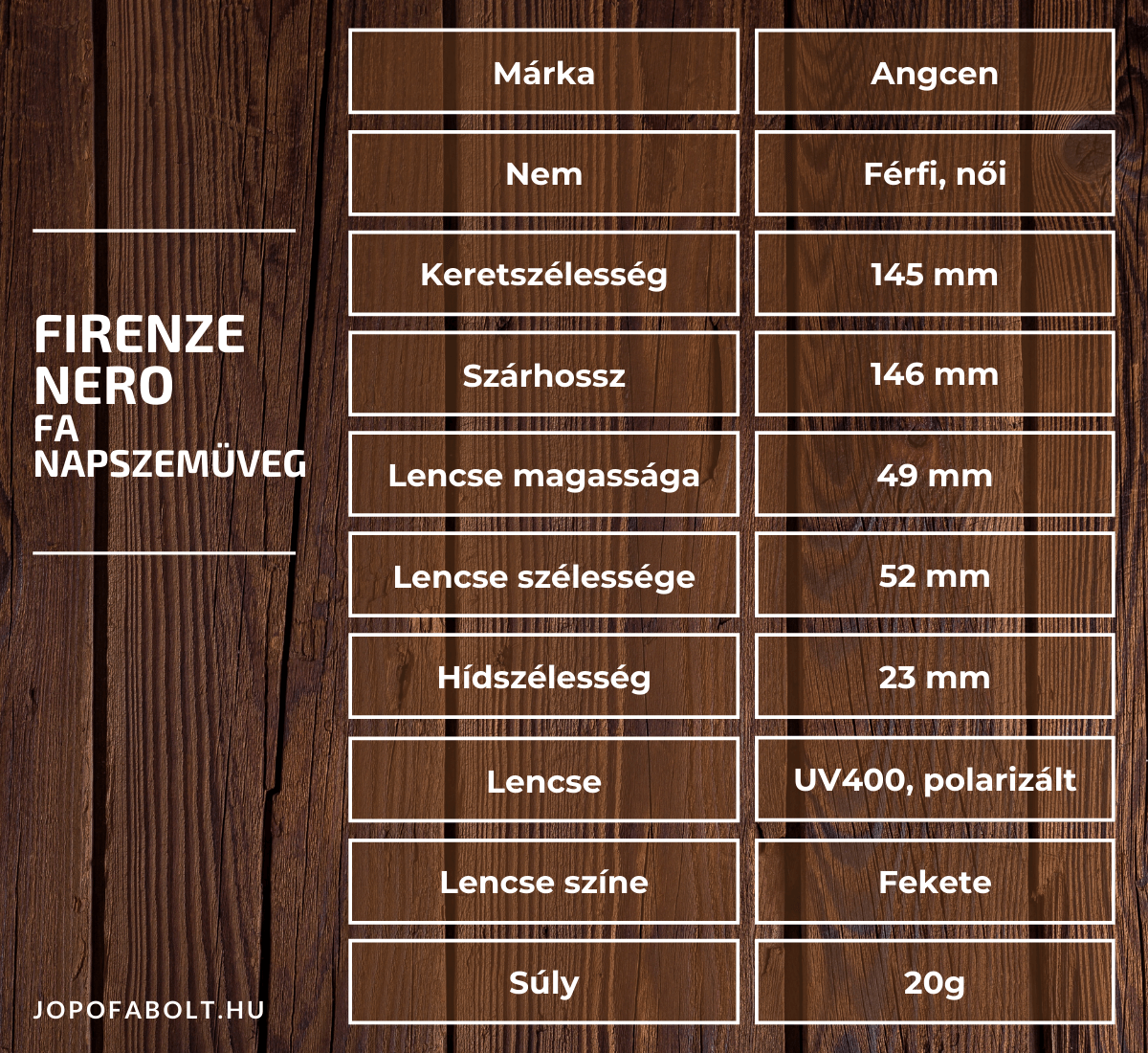 Firenze Nero Fa NApszemüveg termékleírás