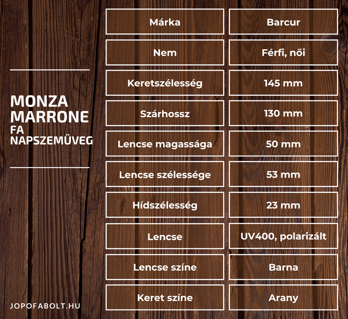 Monza Marrone Fa Napszemüveg termékleírás