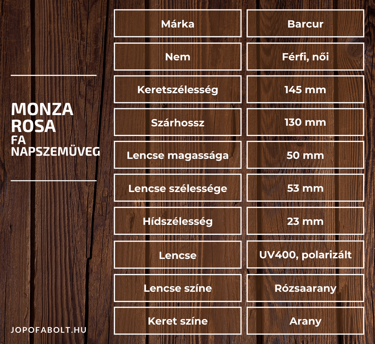 Monza Rosa Fa Napszemüveg termékleírás