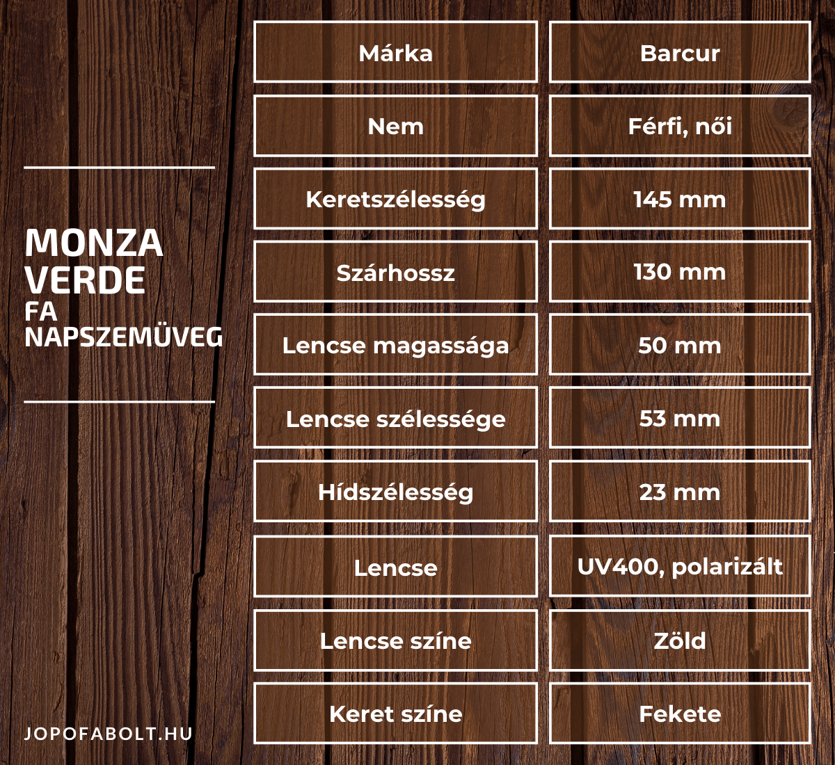 Monza Verde Fa Napszemüveg termékleírás