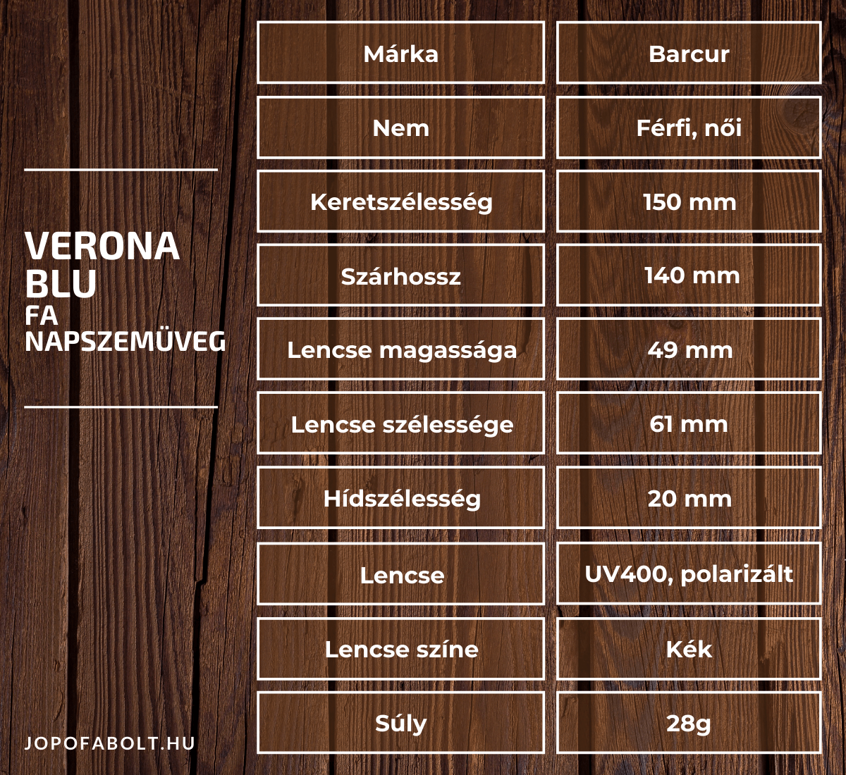 Verona Blu Fa Napszemüveg termékleírás