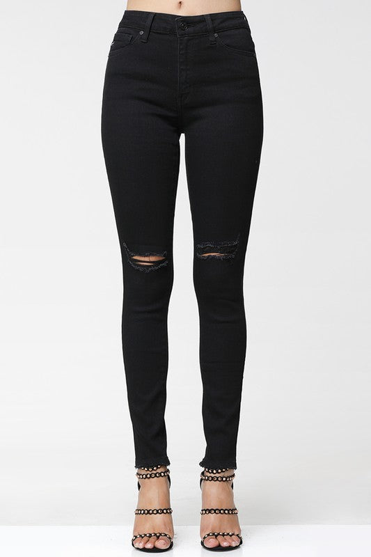 black distressed skinny jeans