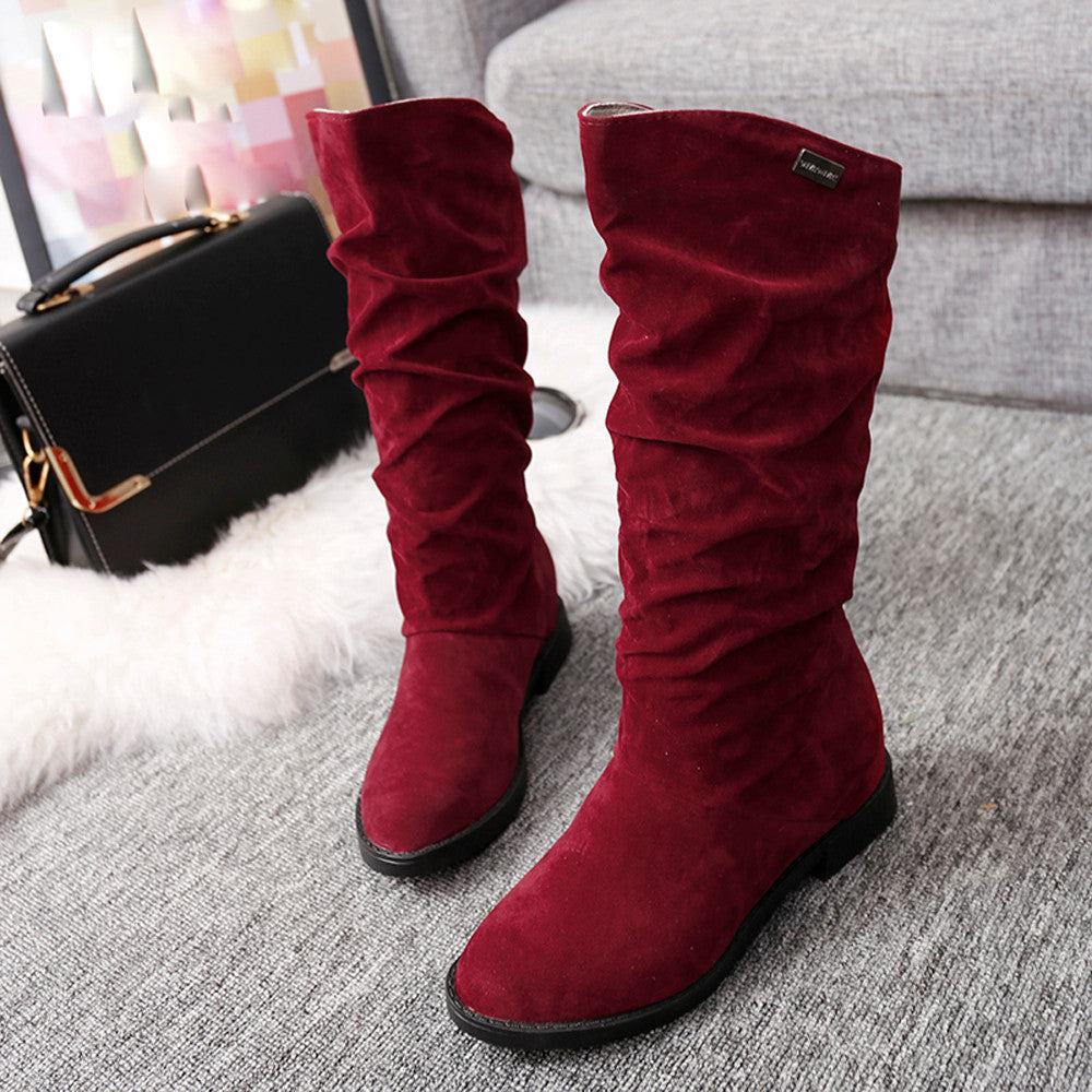 Boots - Autumn Winter Boots Women Sweet Boot Stylish Flat Flock Shoes Snow Boots - Red / 38 for ...