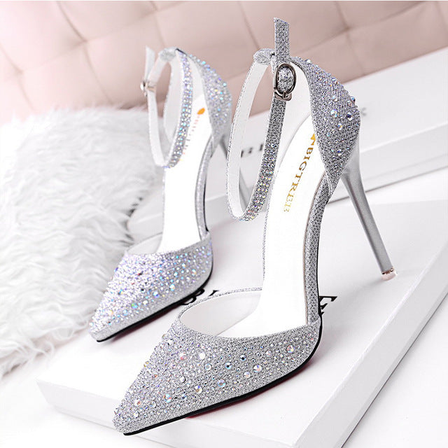 shoes heels silver