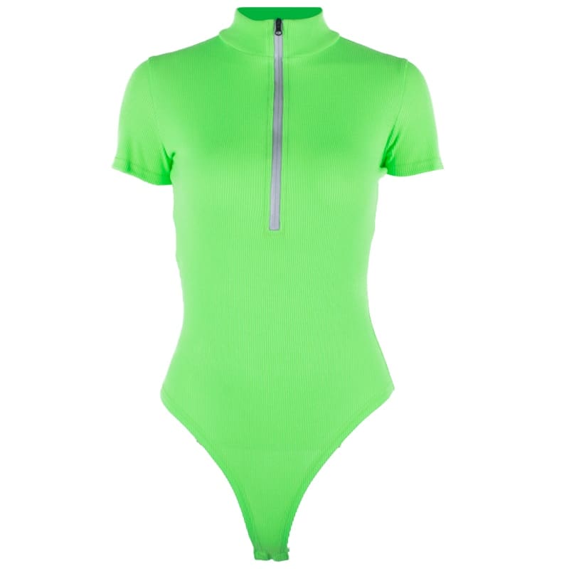 High Neck Zipper Bodysuit Neon Sexy Club