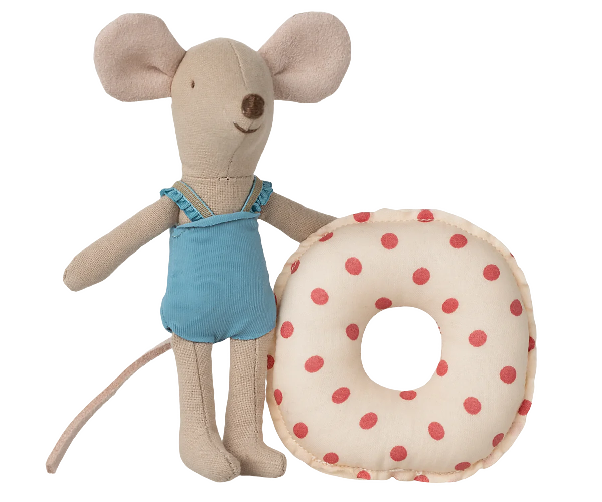 Maileg Little Sister Beach Mouse with Red Dot Float