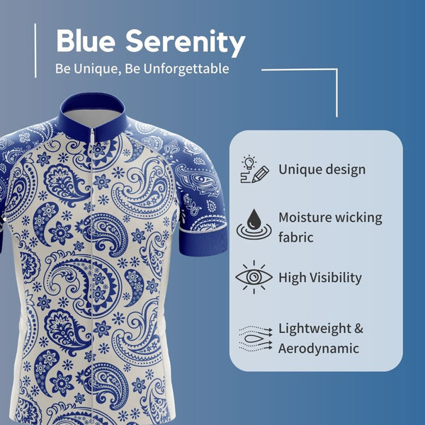 Blue Serenity |  Men's Cycling Jersey in blue and white colors with a pattern that reflects serenity